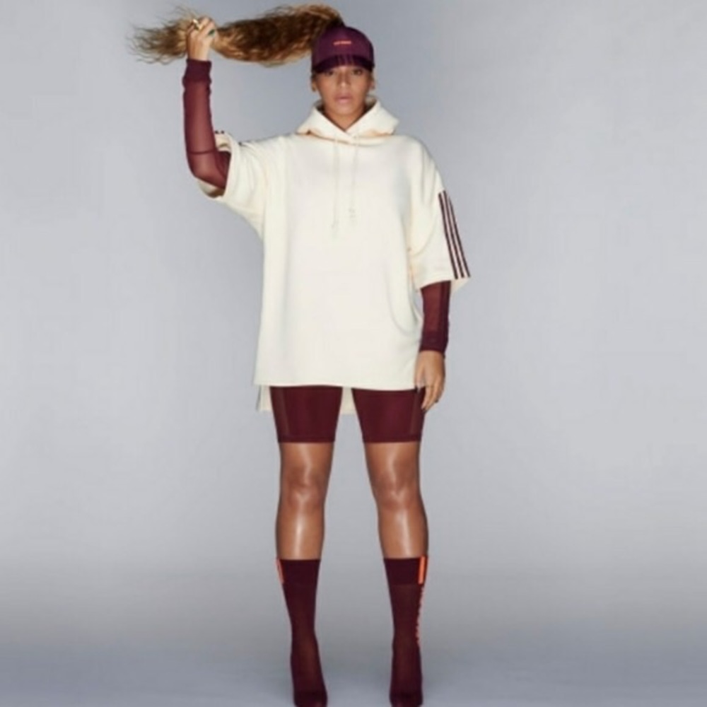 Rare Adidas x Ivy Park Drop 1 Short Sleeve Hoodie (Cream and Maroon)